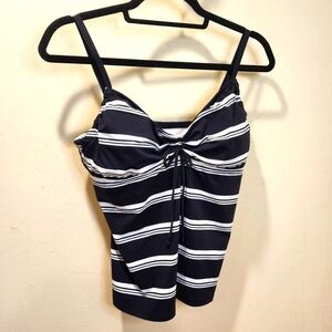 Lands End BlacChic Striped Black and White Tankini Top Swimmer Size 12